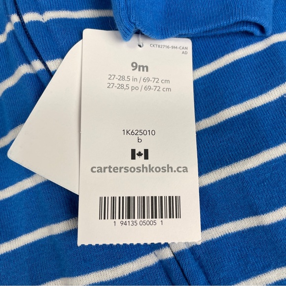 Carters Whale Striped One Piece Full 2 Way Zipper Footed Pajamas Size 9M NWT - Picture 4 of 5